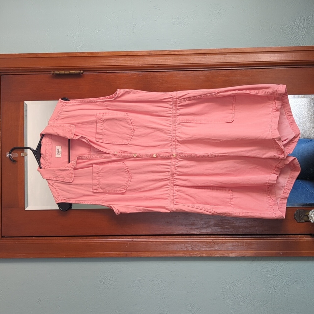 Pact Pink 100% Organic Cotton Sleeveless Collared Shorts Romper Pockets Size L